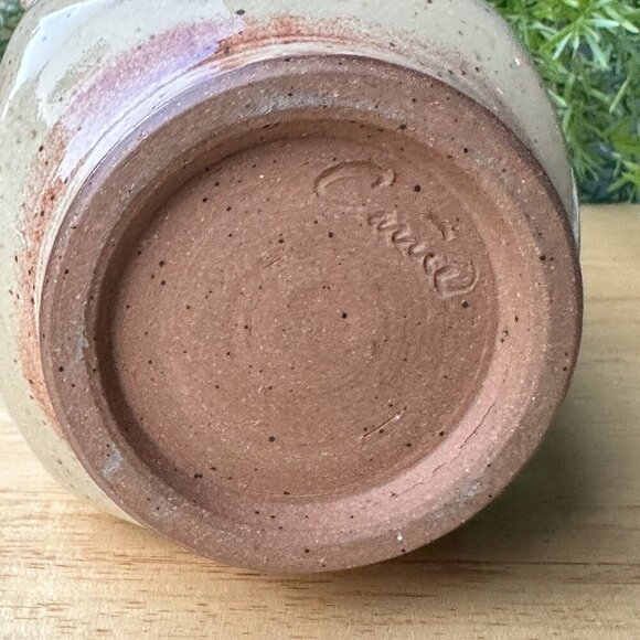 Mid Century Modern Stoneware Vase Handles Speckled Floral‎ Pattern Signed 7" H - Picture 7 of 11